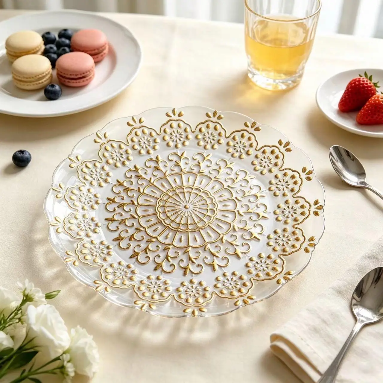 HYS Nordic bronzing hollow relief glass tray high-end sense retro creative dessert tray Western