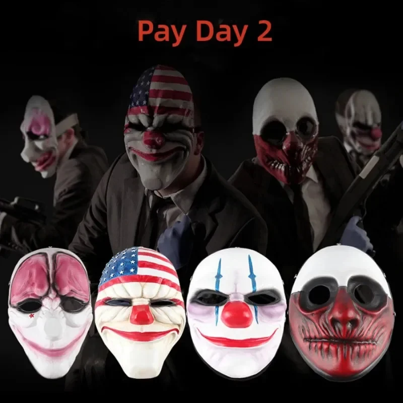 2026 Steam Game Pay Day 2 Pvc Mask Cosplay Scary Clown Dallas Wolf Graffiti Helmet Halloween Masquerade Party Costume Prop YQZA4