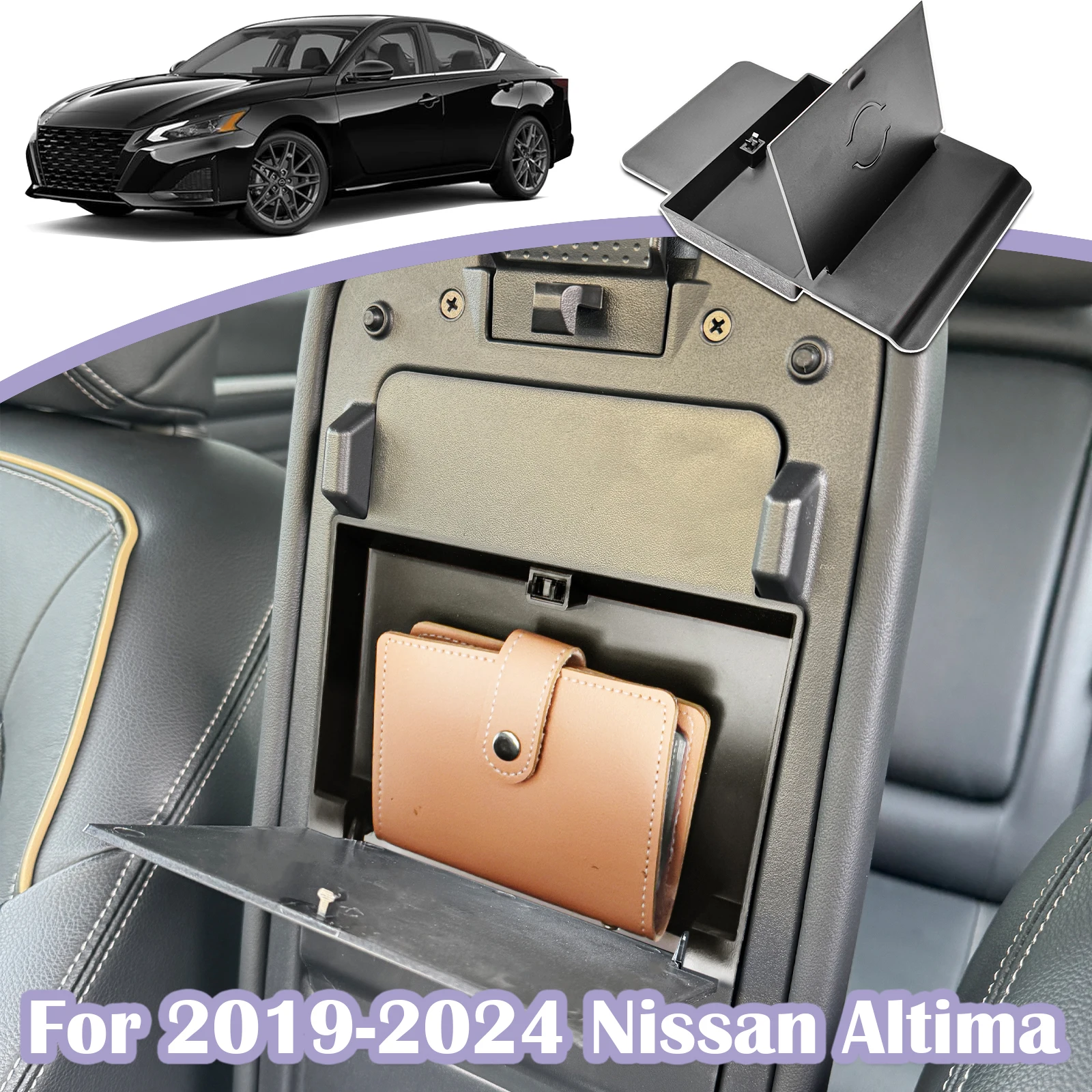 

Center Console Hidden Box Tray for Nissan Altima 2019-2024 2025 Center Console Organizer Armrest Storage Box Car ABS Accessories