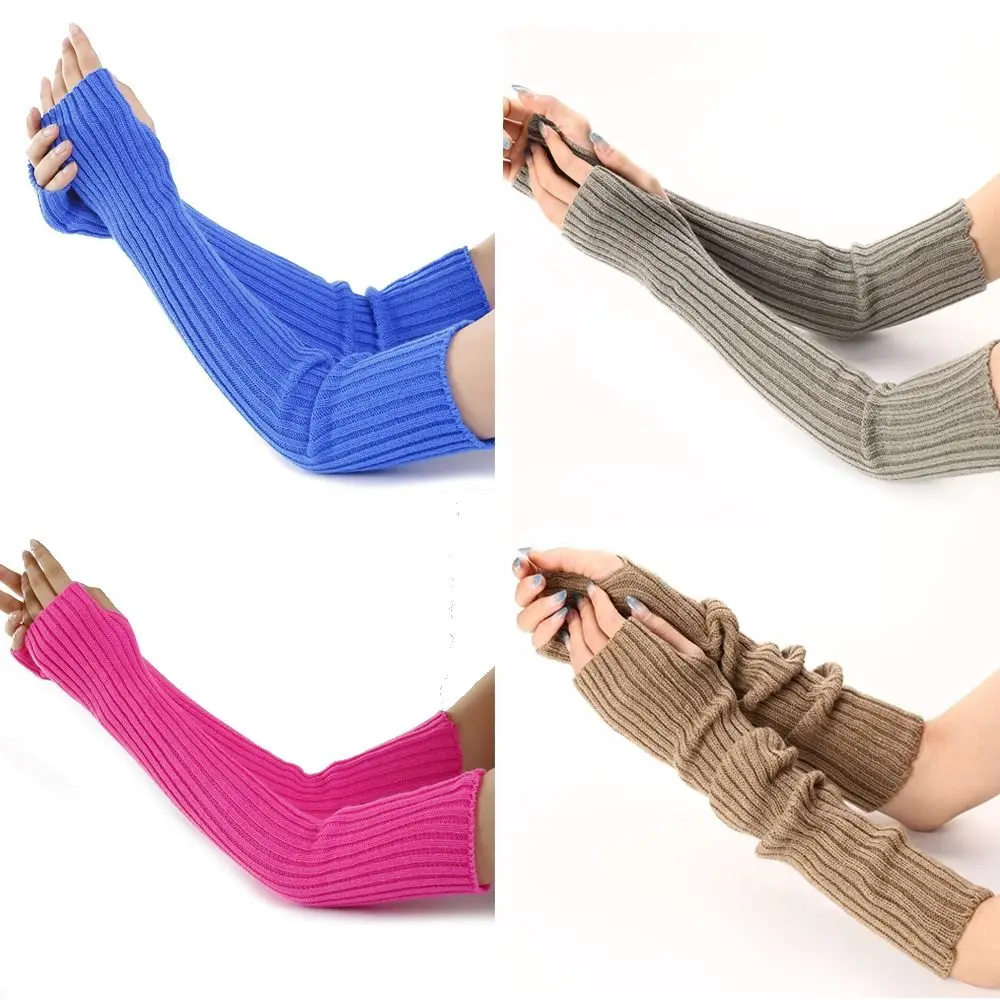 Japanese Fingerless Long Wrist Gloves Arm Warmers False Sleeves Knitted Gloves 52cm Goth Punk Elbow Mittens Outdoor