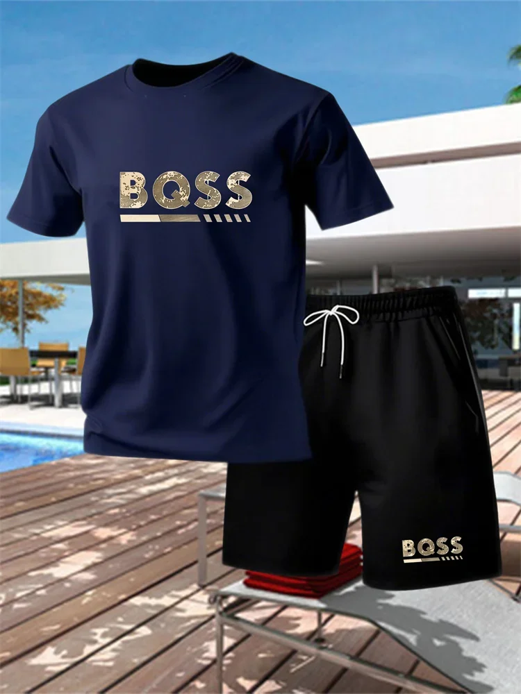 Summer New Men's Casual Fashion Outdoor Sports Men's Clothing, Printed T-shirt Casual Home Leisure 2-piece Set
