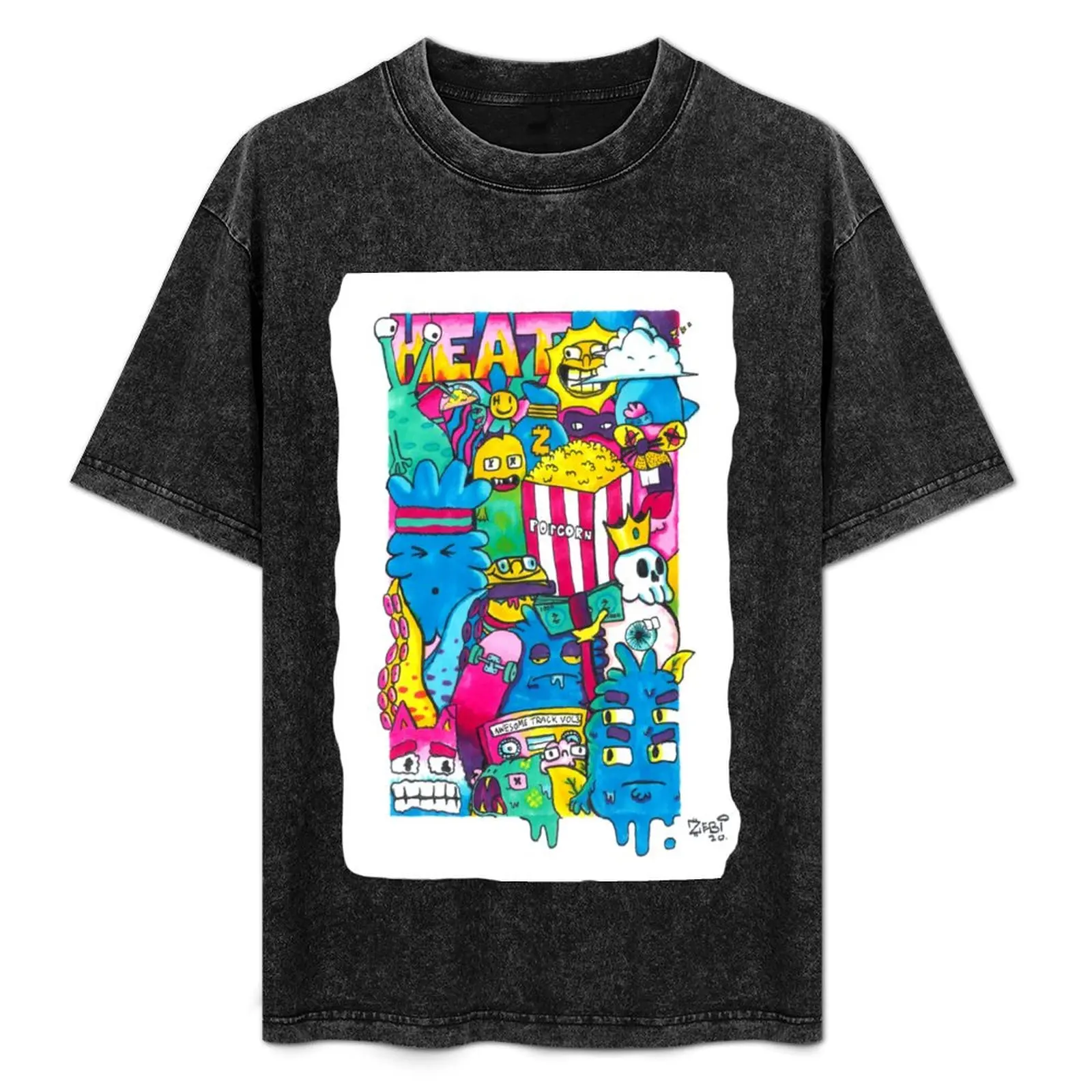 

HEAT doodle T-Shirt Basic Solid Tee for Daily Use