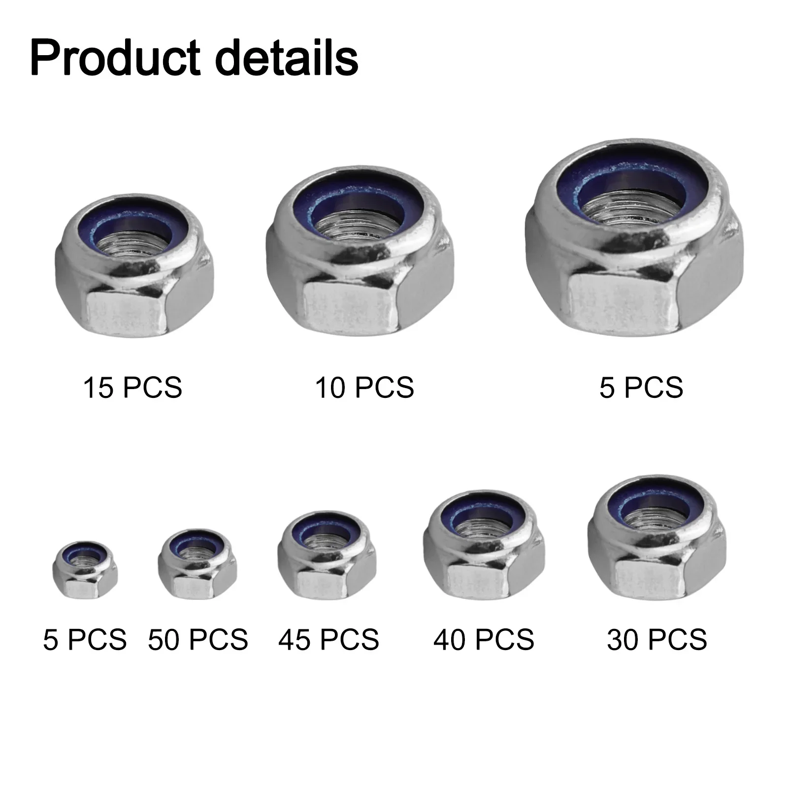 DIY Projects 17x10x2.4cm Self-Locking Nut Set Hexagon Nut Assortment Multiple Sizes Included Nylon Insert Design