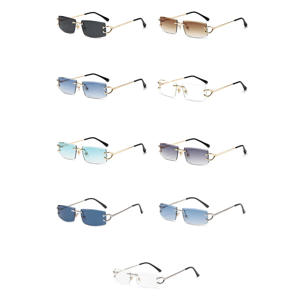 Kachawoo rectangle rimless sunglasses for men uv400 protection green black no frame sun glasses women trendy European style