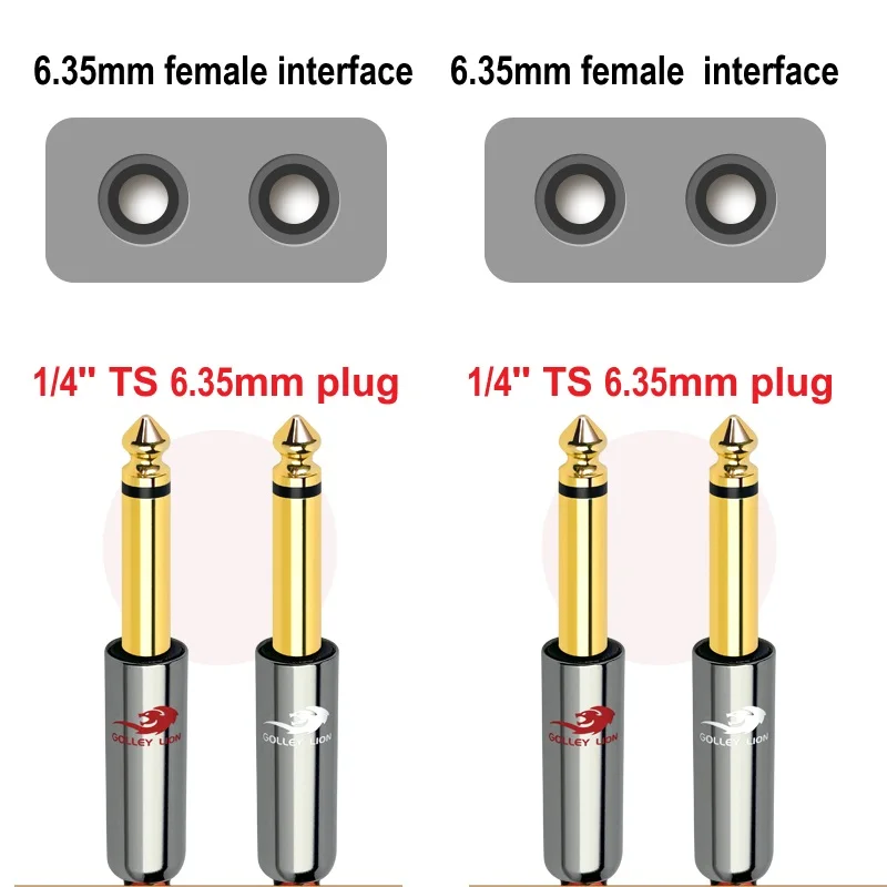 Dual 1/4'' TS Mono to 2 x 1/4 Inch Male 6.35mm Audio Cable for Amplifier Mixer Guitar Synthesizer Keyboard OFC Shielded Cords