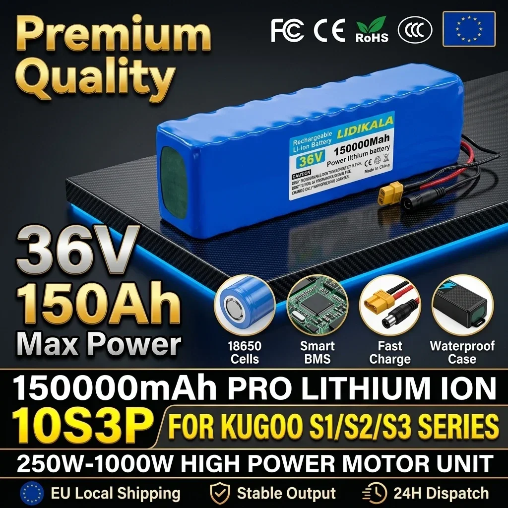 36V10S3P Lithium-Akkupack, 150.000 mAh, wiederaufladbarer Lithium-Akku mit großer Kapazität, XT60+DC-Doppelanschluss, Ersatzakku für Elektroroller.