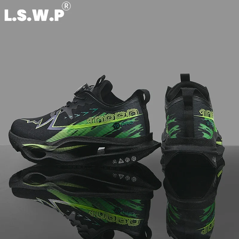 Men's Running Shoes, Tennis Shoes, Colorful Gradient Carbon Plate Racing Sneakers, One-Touch No-Tie Shoelace Design, Breathable Mesh Fabric Shoes, High-Elastic Hollow Thick-Soled Cushioning Running Shoes, Unisex Marathon Training Outdoor Jogging Multi-Color Trendy Shoes