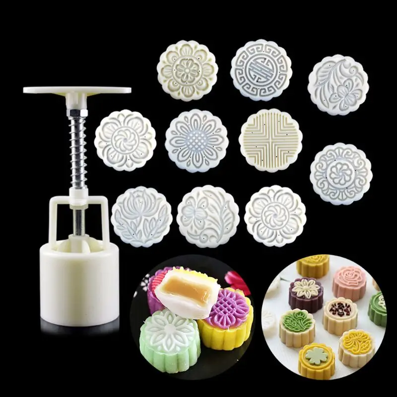100g Mooncake Mold 10pcs Stamps Barrel Hand Press Moon Cake Pastry Mould DIY Bakware Mid-autumn Festival