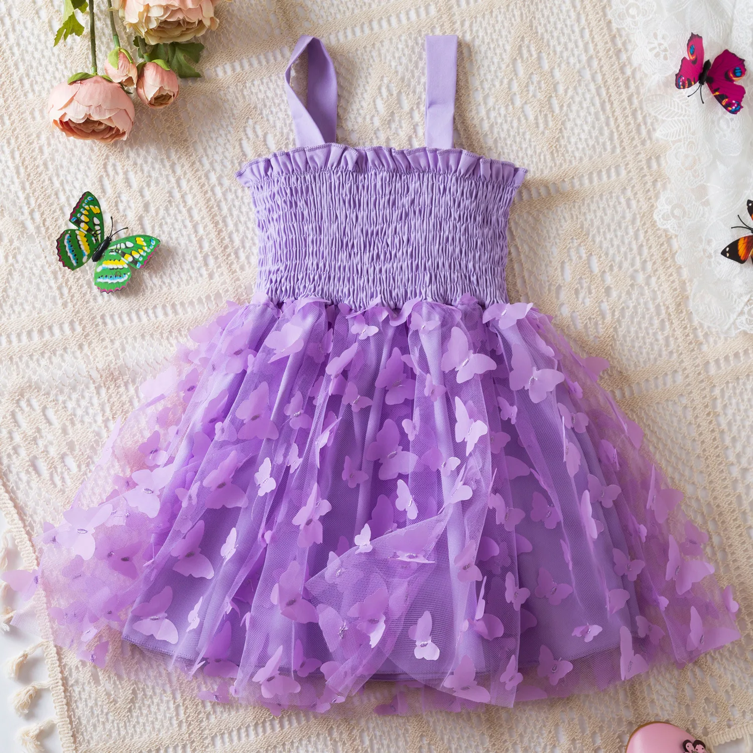 HXCMall Toddler 1-6 Years Toddler Little Girls Flutter Sleeves Butterfly Girls Summer Dress