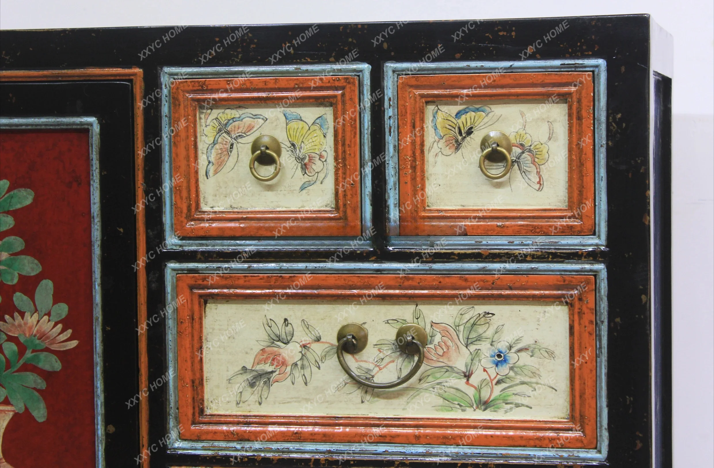 solid wood hand-painted two doors and eight pumping sides/porch foyer partition cabinet