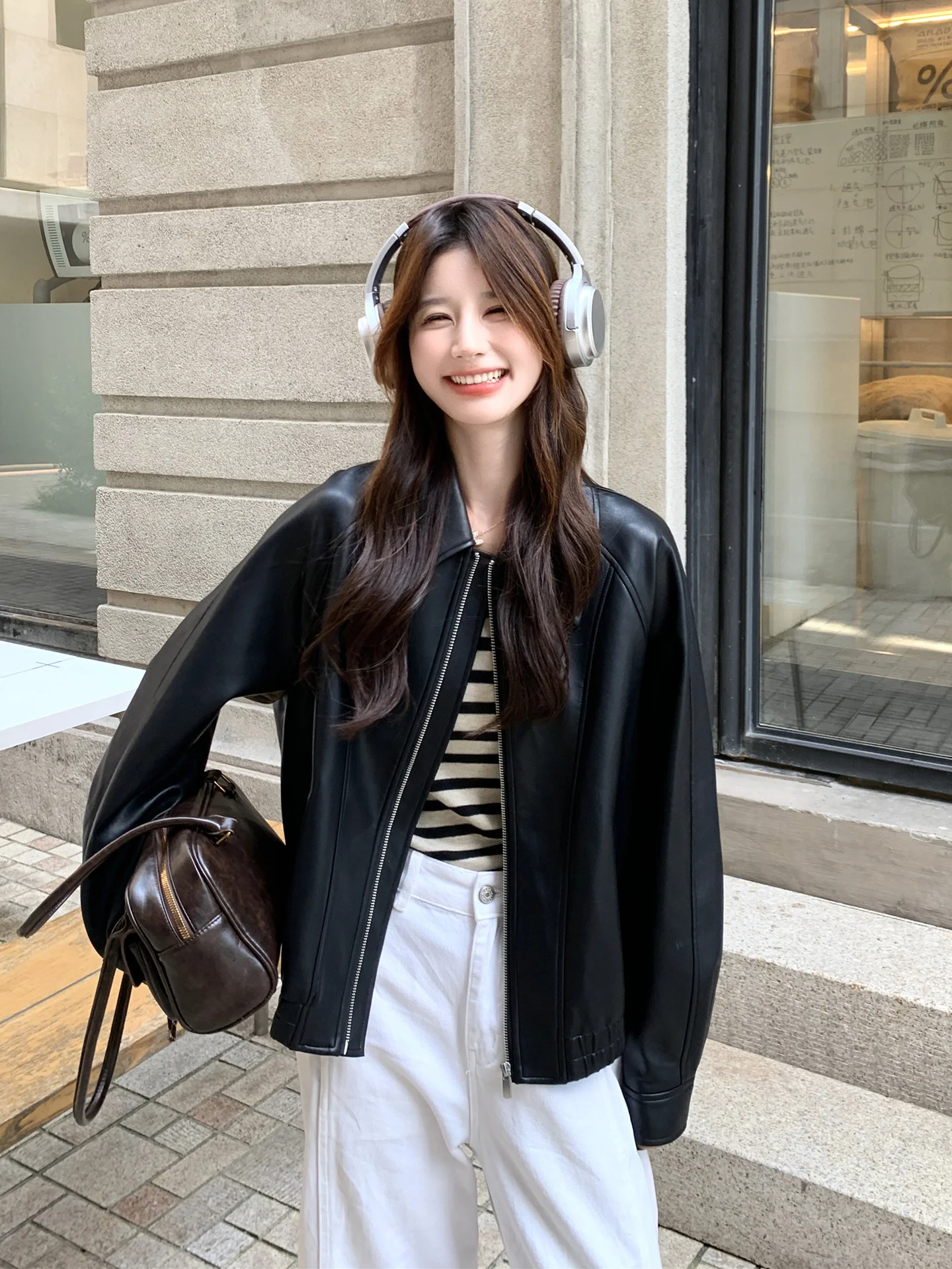 Bla Leather Biker Jaet Donna Sle Dimagrante Personali Americano Casual Cappotto ort Autunno Nuovo arrivo Taglia piccola