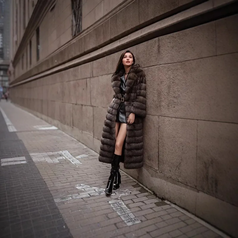 

Fashionable mixed fur coat for women long purple suit collar light luxury