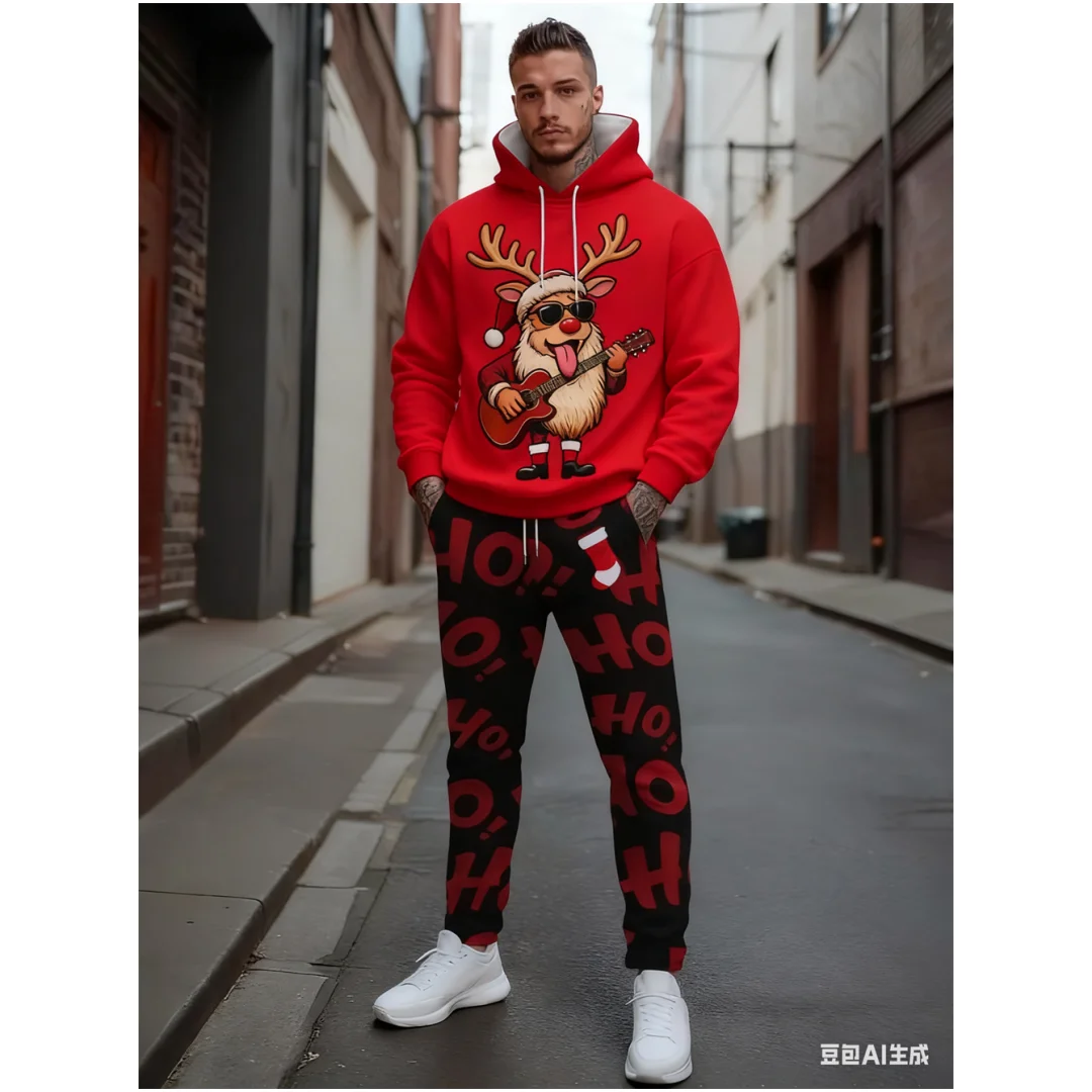 

Christmas Men's hooded suit 3D Printing Santa Claus Man Woman Hoodies Pants 2pcs Sets Casual Oversized Party men's y2k clothing