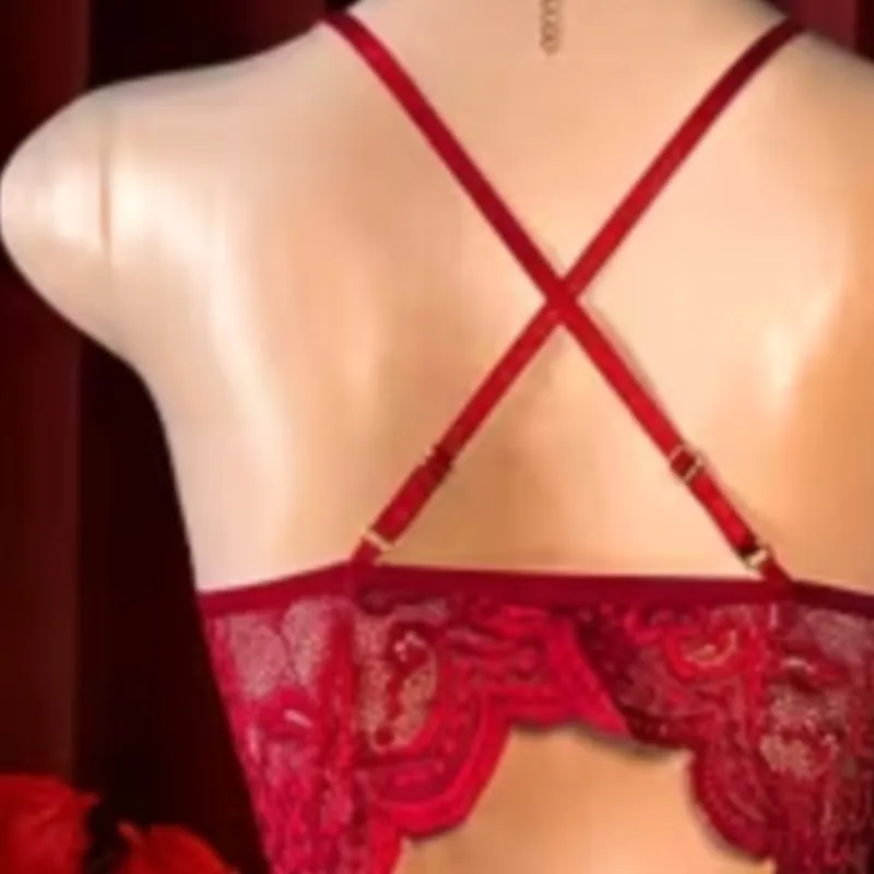 Crotchless Sexy Women Lace Lingerie Erotic Bodysuit Transparent Porn Deep V Teddy Doll Backless Bow Corset Pajama Sex Underwear view 4