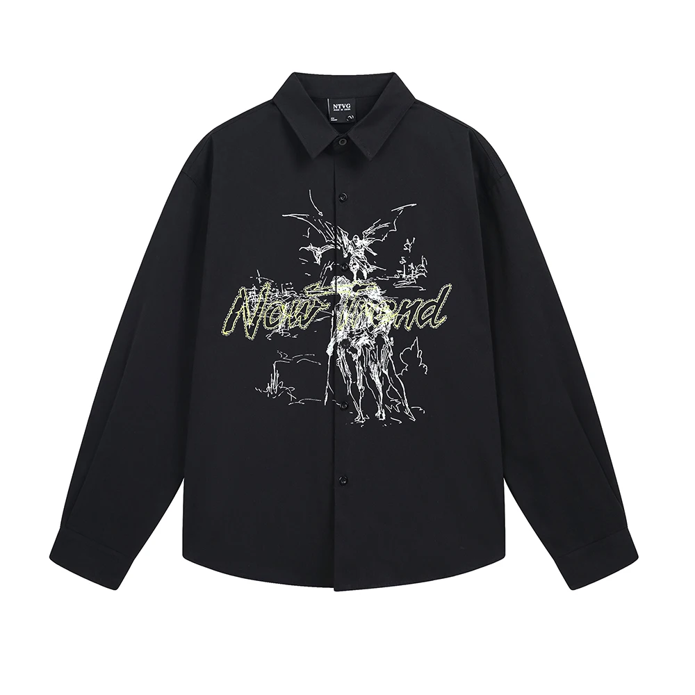 

Goth Print Men's Shirts Y2k Long Sleeve Shirt Streetwear Tops Oversized T Shirt Korean Popular Japanese Style Designer Clothing