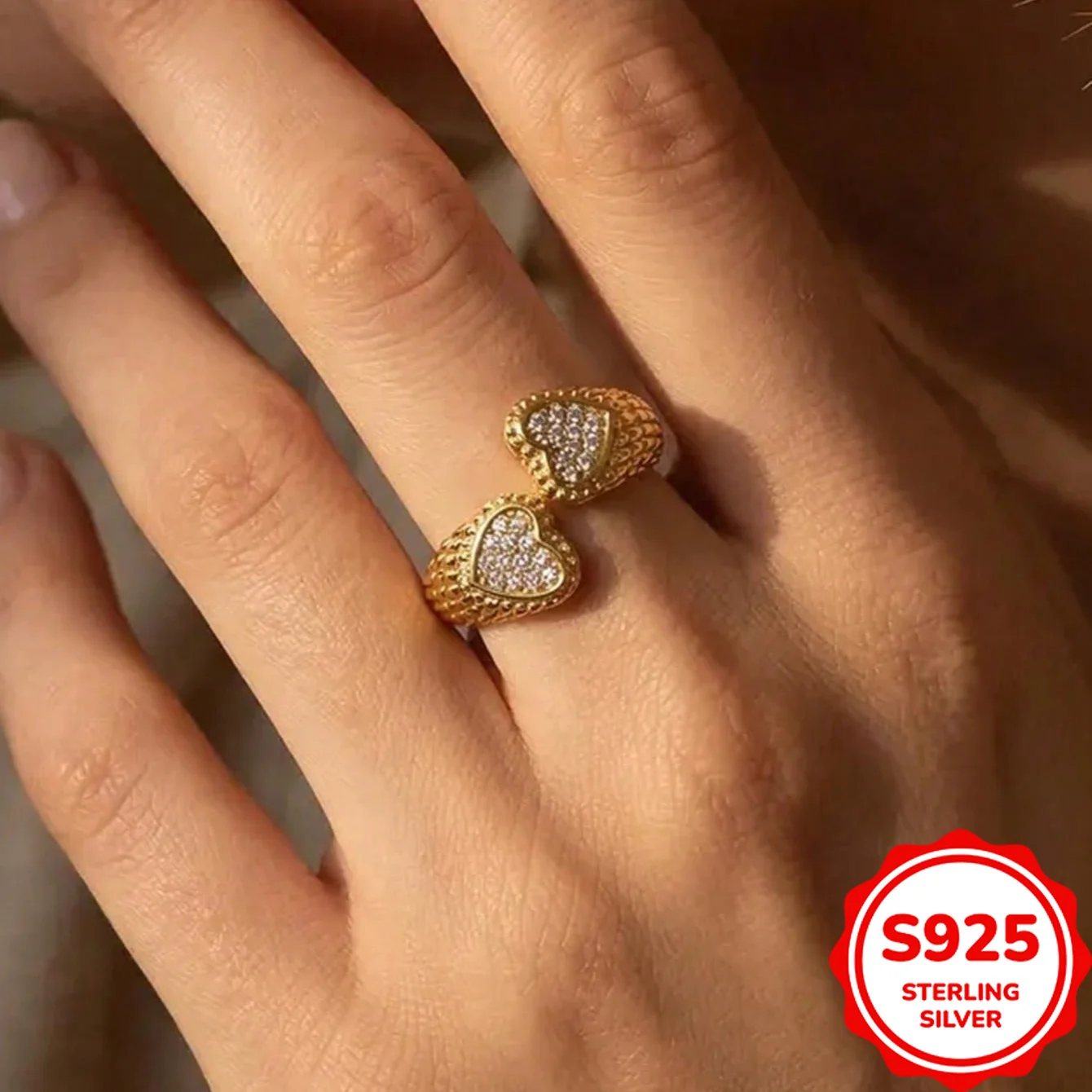 

Fashionable and Versatile Authentic S925 Silver Yellow Heart-shaped Full Diamond Ladies Gorgeous and Elegant Ring