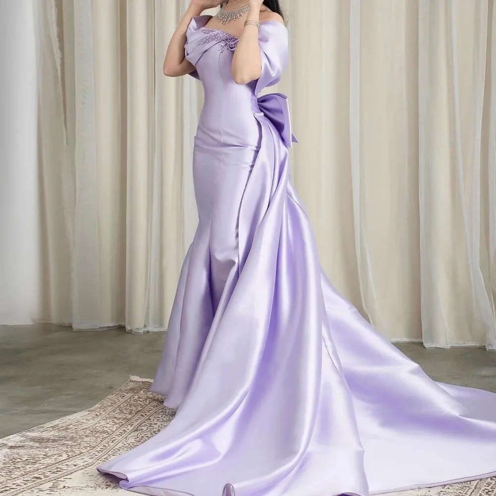 

Elegant Customized Prom Dresses Mermaid Modern Style Party Gowns Off Shoulder Beading Evening Dress Bow Vestido De Novia