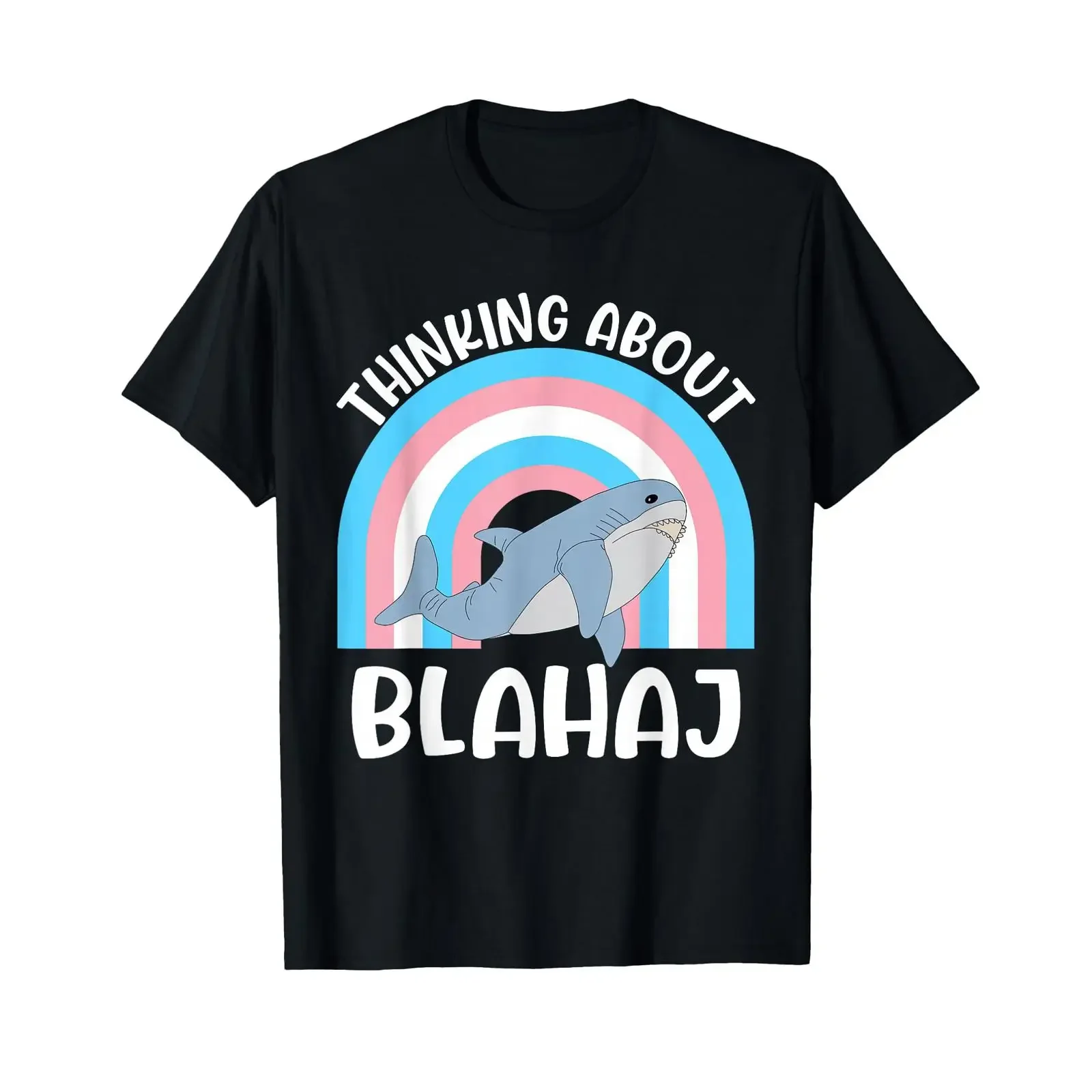 Thinking About Blahaj Transgender Whale Black Cartoon T Shirt Small  Classic Fit Pull On vintage Washed Versatile streetwear