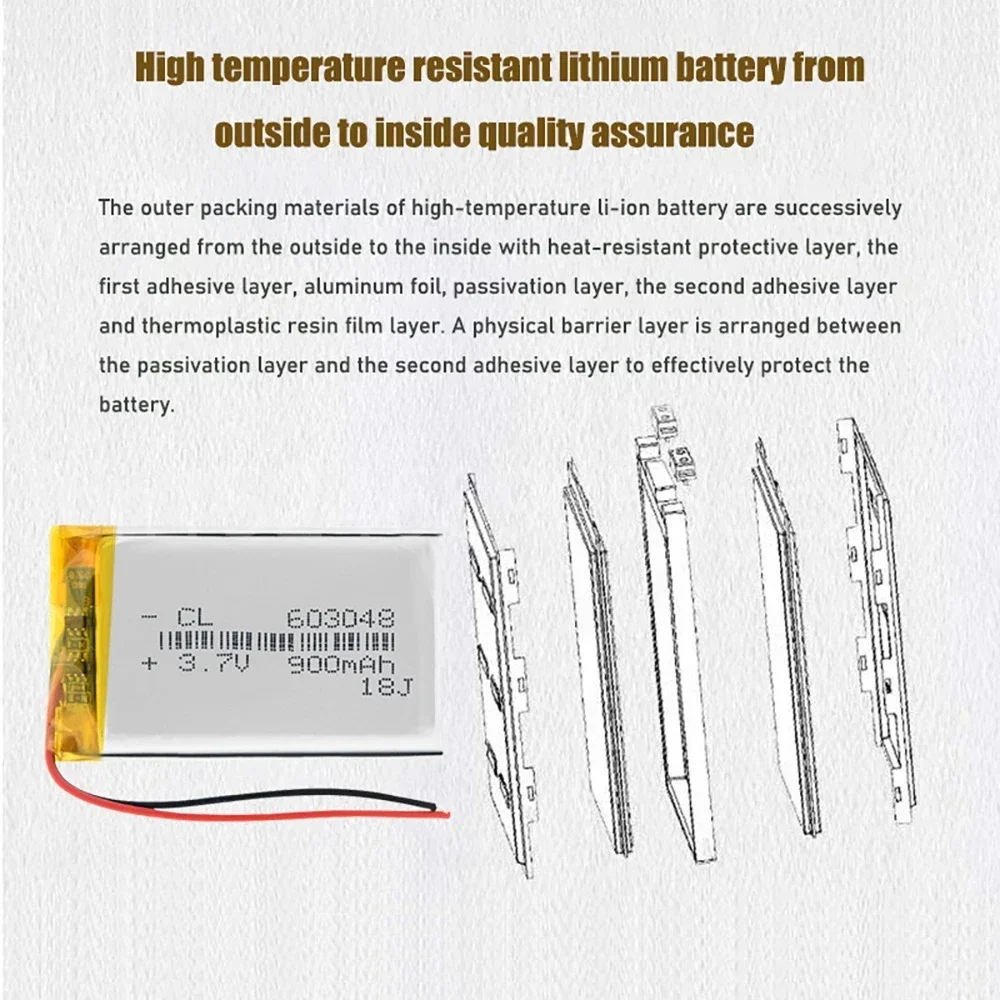 3,7 В Lipo ячеек 603048   Литий-полимерная аккумуляторная батарея 900 мАч для MP3, MP4, GPS, Bluetooth-гарнитуры, светодиодные лампы, палочки для селфи