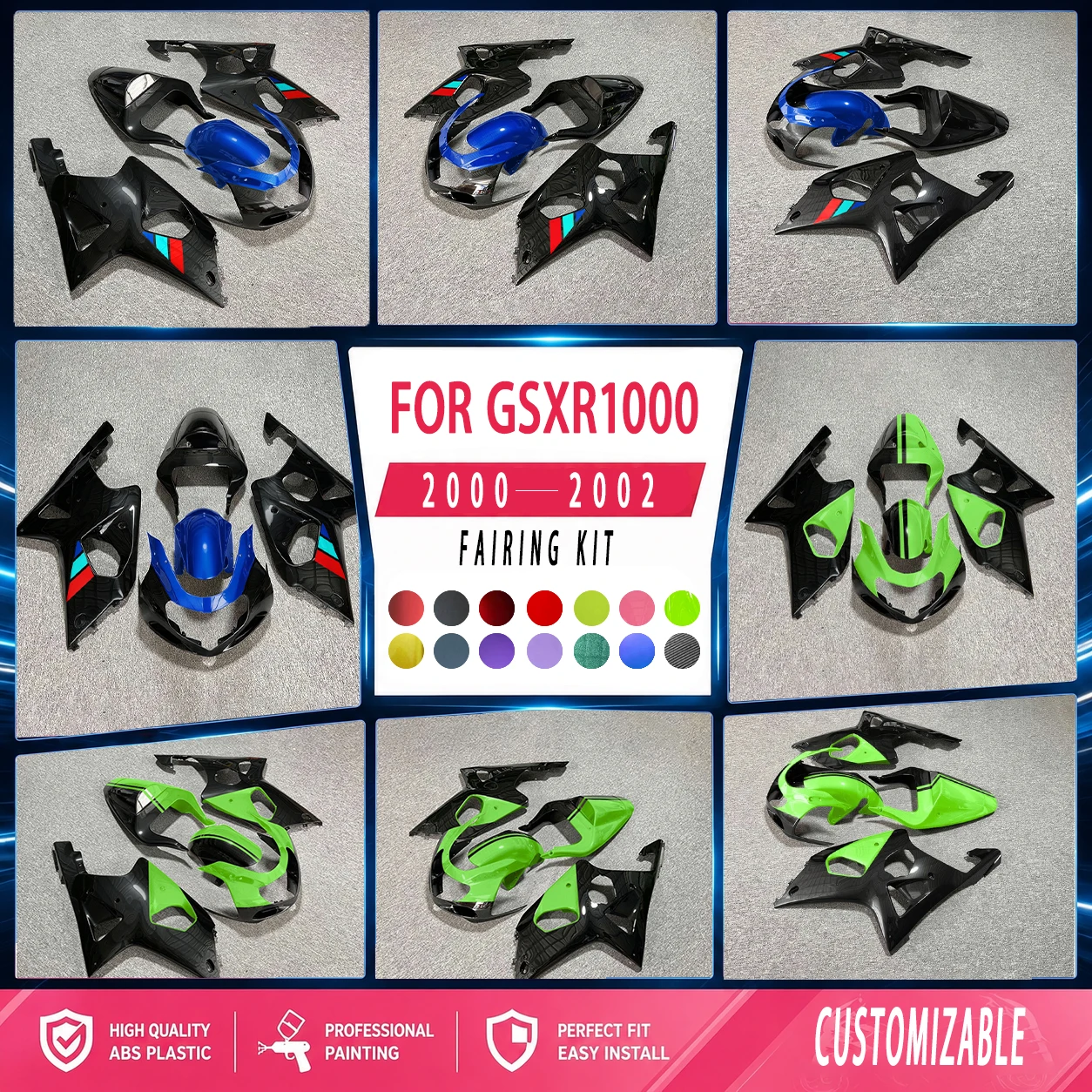Fairing Kit GSXR1000 2000 2001 2002 ABS Plastic Motorcycle Customized Fairings for 00 01 02 GSXR 1000