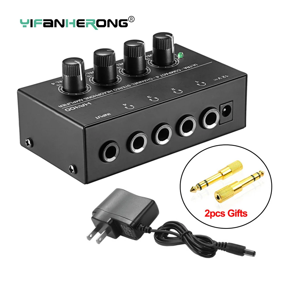 Kulaklık Amplifikatörü HA400 Ultra Kompakt 4 Kanal Mini Ses Stereo AB ABD Güç Adaptörü 2 adet 6.5mm ila 3.5mm Jack Ekle Hediyeler