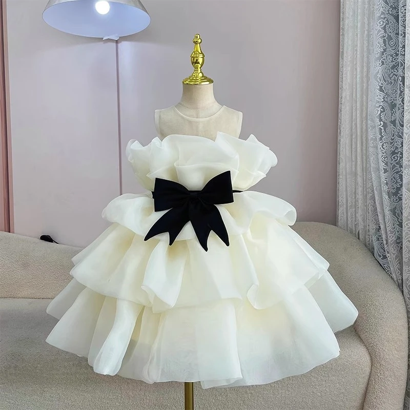 

1-8 years baby Birthday dresses for girls princess dress party champagne color high-end children host piano performance clothes