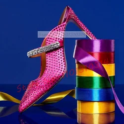 Pointy Mules With Glittering Crystals Women Shiny Rhinestones Top Strap Embellished Shoes Ladies Luxury Bling Casual Nude Slides