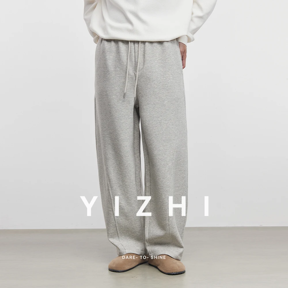 2025 New American Style Sports Pants Men's Autumn Winter High Waist Straight Wide Leg Pants Cotton Casual Gray Sweatpants