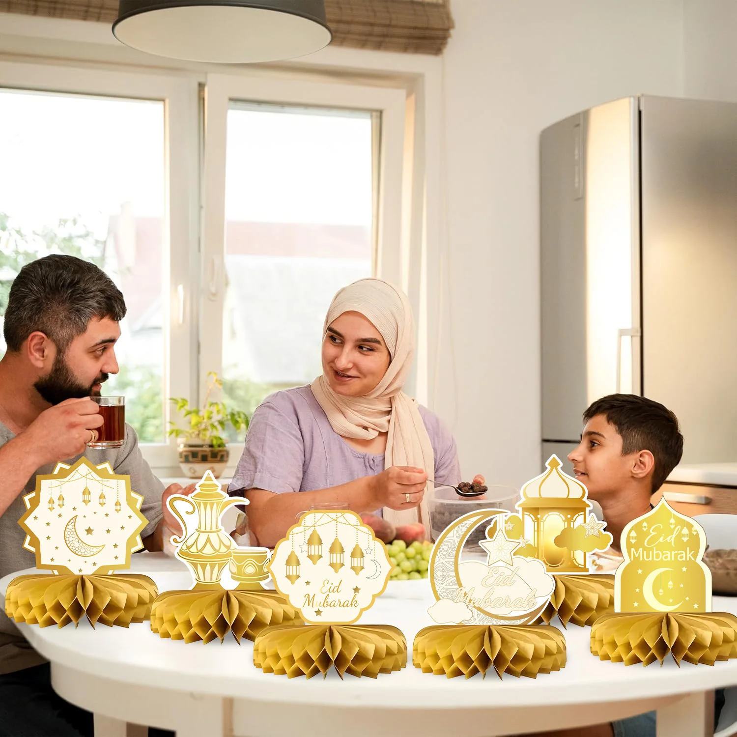 6 قطعة عيد الذهبي العسل زخرفة عيد الفطر حفلة الجدول الديكور احتفالي عيد ديكور المنزل نجمة القمر فانوس عيد نمط هدية