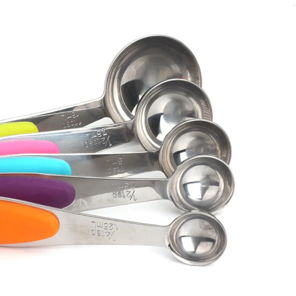 Stainless Steel 5-piece Set, Measuring Cup, Measuring Spoon, Measuring Spoon Set, with Silicone Thermal Insulation Pad,
