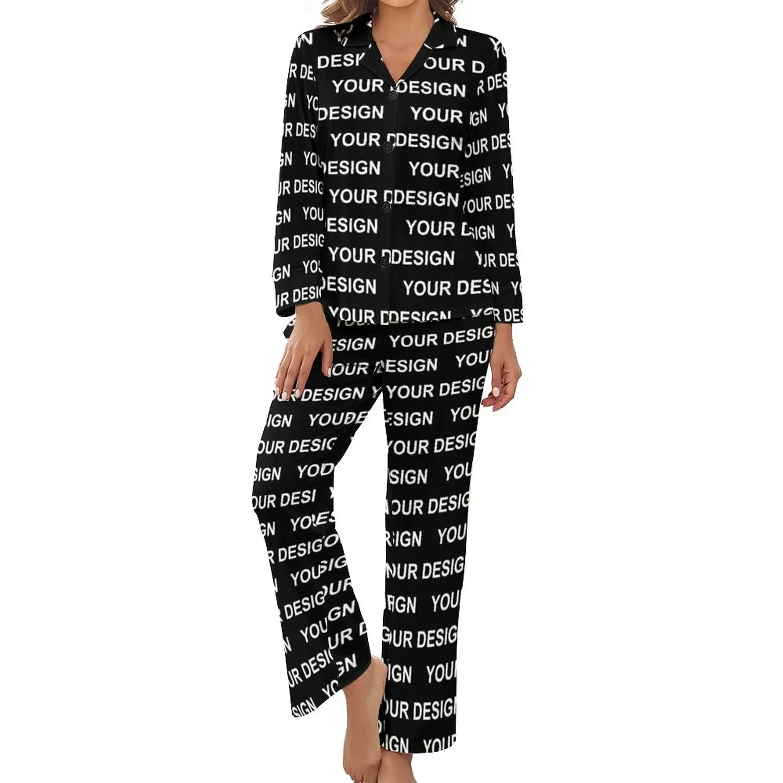 Add Design Customized Pajamas Women Custom Made Your Image Retro Home Suit Spring Long-Sleeve Casual V Neck Graphic Pajama Sets