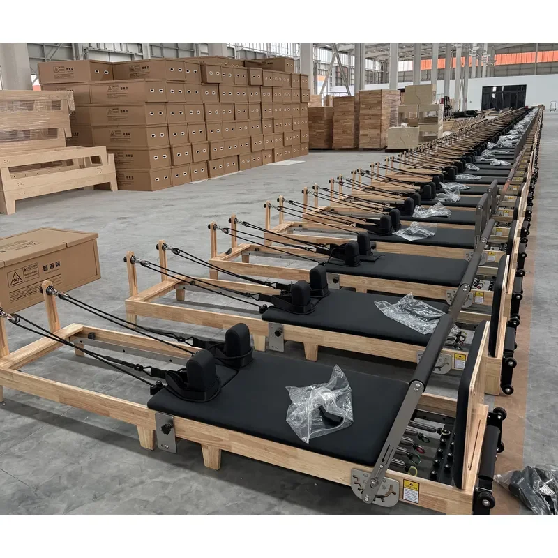 Wooden Pilates Reformer Set Foldable Reformer Pilates Machine Folding Bed with Spring Adjustment Saves Effort and Space