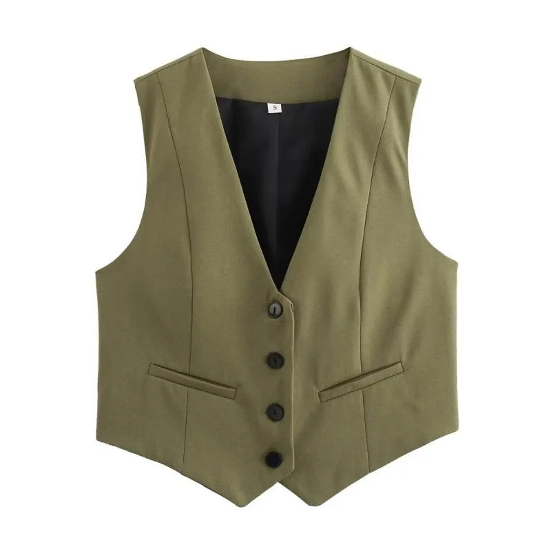 

Women's Vests Solid Casual Waistcoat Single Breasted V-Neck Slim Cropped Vest Elegant Female Outerwear Chic Y2K Sexy Style