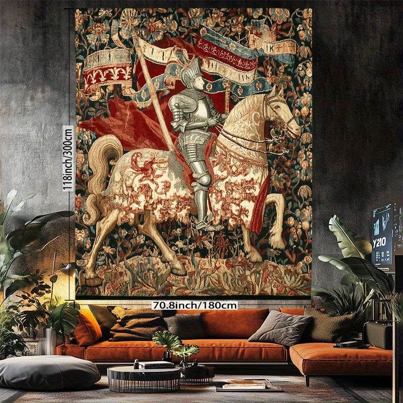 VIKAMA Medieval Knight Vintage Tapestry Room, Courtyard, Studio Indoor/Outdoor Decorative Tapestry Easy-to-Hang Wall Tapestry