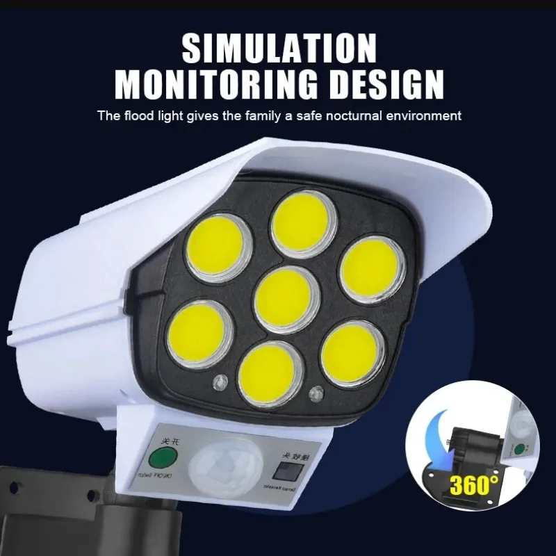 3 Modes Multi-angle Lighting Remote Control Solar Powered Simulation Monitoring Induction Wall Lamp with Red Light Warning