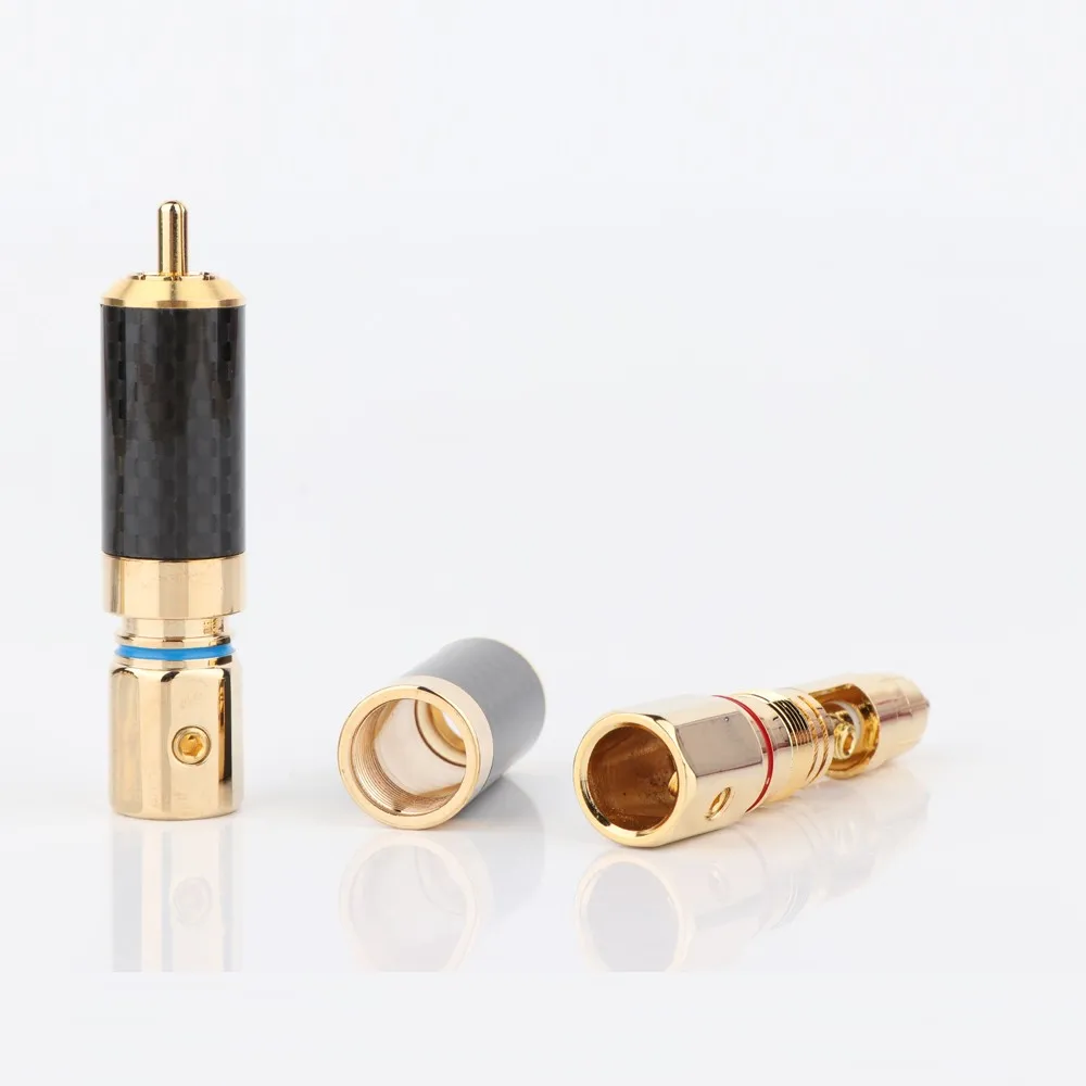 High Quality Preffair R1701 Carbon Fiber 24K Gold Plated RCA Plug Screw Locking Audio Cable Connector