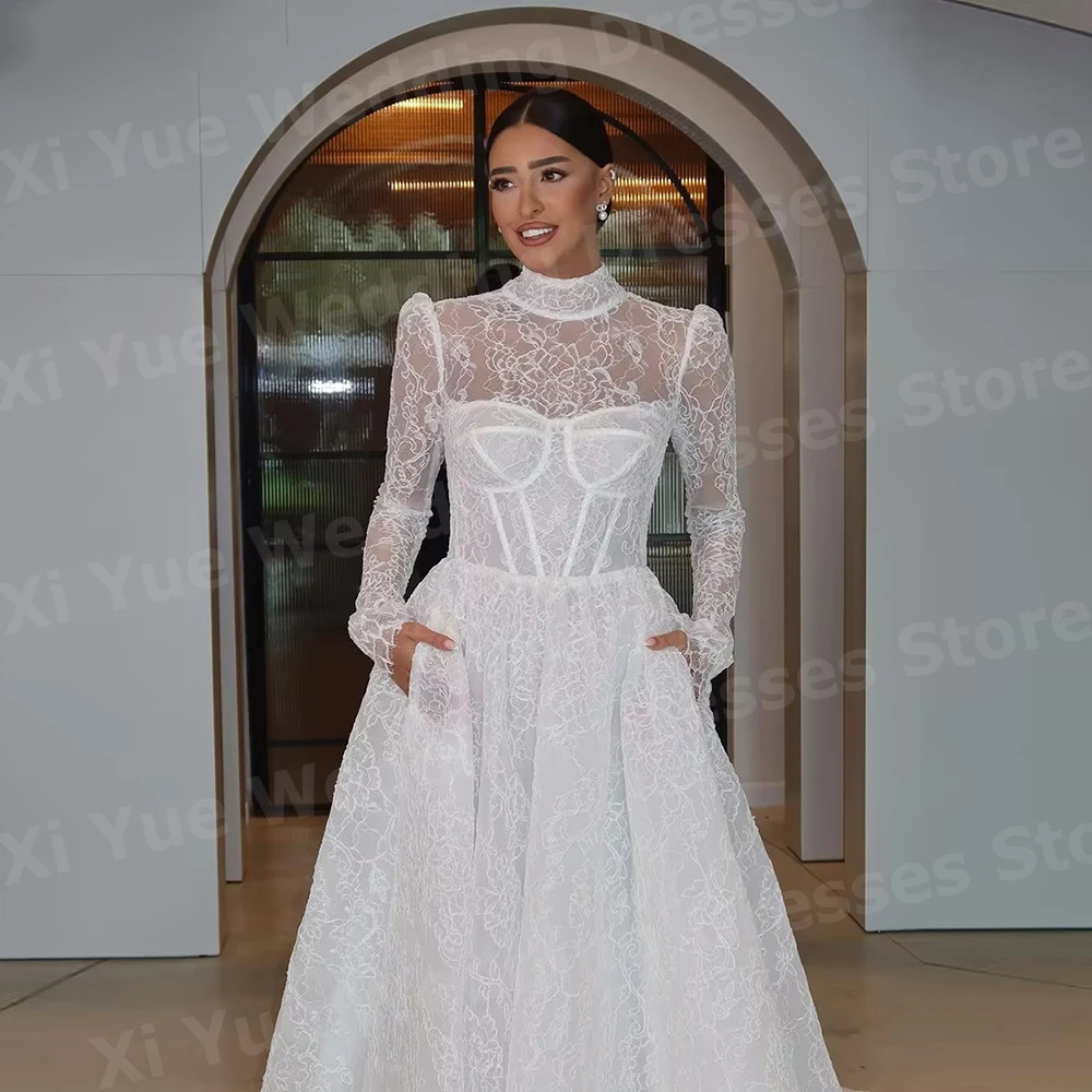 

Exquisite A Line Women's Wedding Dresses Lace Appliques Vestidos De Novias De Boda Bride Gowns Customized Long Sleeve Vestidos