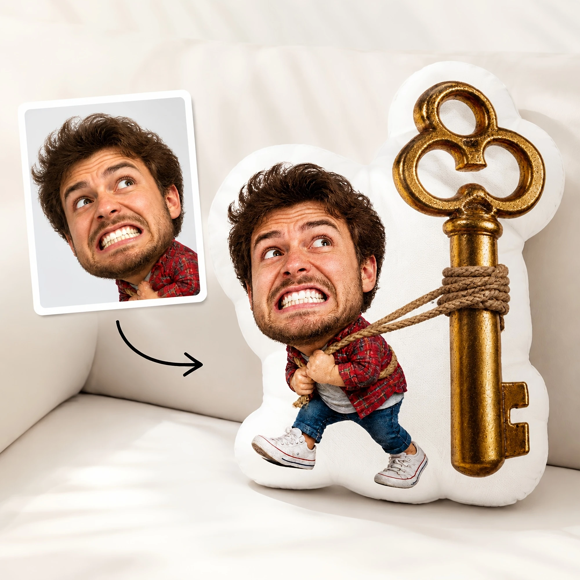 1pc Custom Double-Sided Printed Funny Key-Shaped Throw Pillow, Novelty Decorative Cushion for Sofas, Beds, Chairs, And Unique Ho