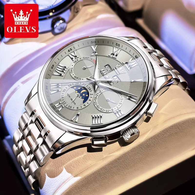 

OLEVS 7113 Автоматические часы Роскошные римские весы Водонепроницаемые светящиеся календари с фазой Луны Мужские часы Механический механизм Мужские часы