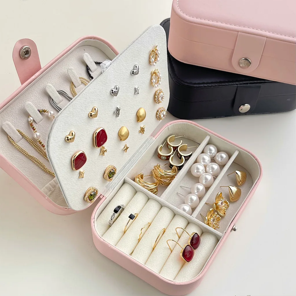 Simple High Jewelry Box Earrings Necklace Ring Storage Box Wholesale Double Layer Portable Antioxidant Head Comes with a storage