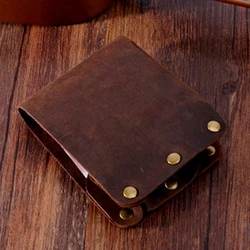 Fashion PUNK Handmade Crazy Horse Genuine Leather Wallet Men Money clip Short Wallet Bag Stud male Purse Card Holder Wallet