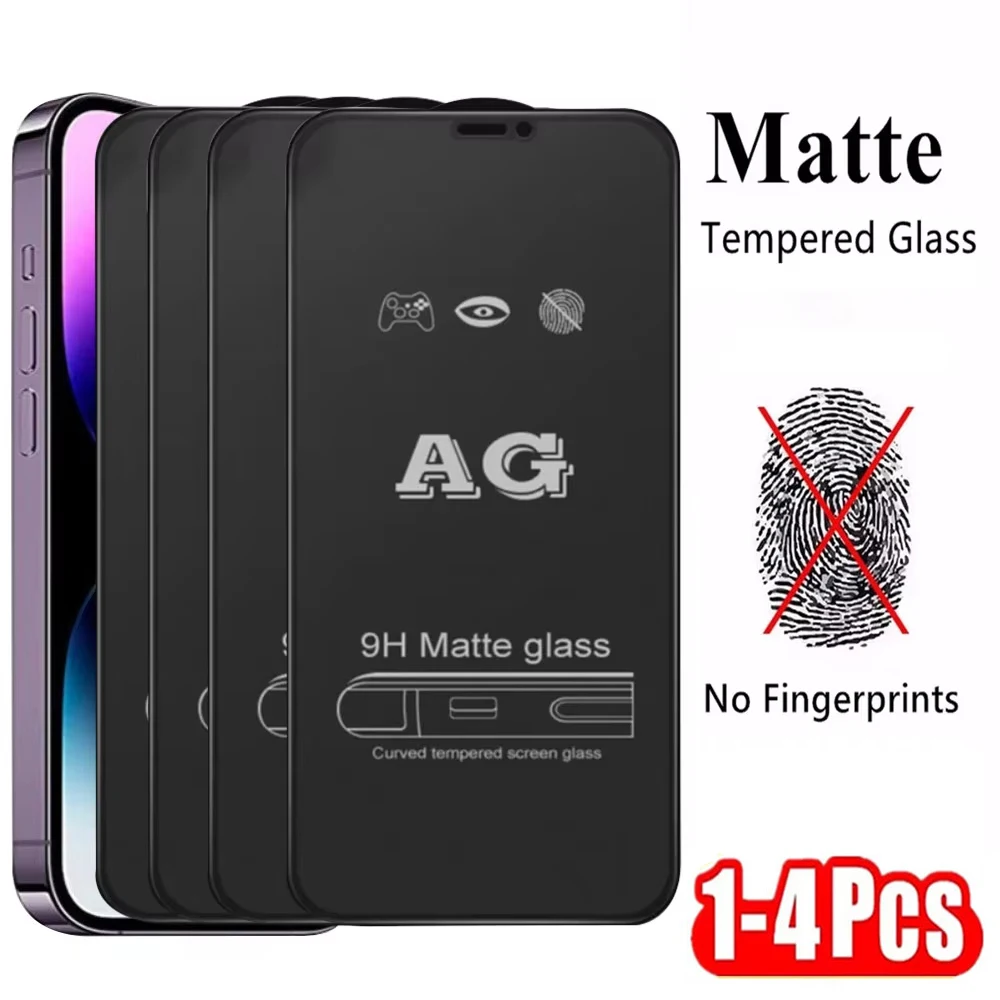 1-4PCS AG Matte Screen Protector For iPhone 15 Pro Max Glass 16 14 13 12 11 Pro 16 15 14 8 7 6S Plus XR XS XS Max 6 7 8 SE 2022