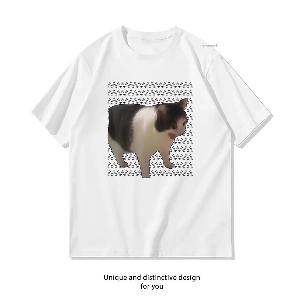Screaming Cat Meme Funny Internet Meme Silly Gift Graphic Meme T-shirt Woman Man Summer Cotton Graphic T Shirts Adult