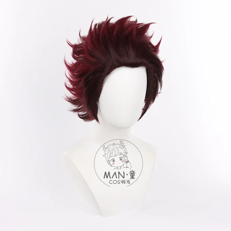 Demon Slayer Tanjiro Kamado Cosplay Pruik Gradiënt Spiky Slicked-Back Haar Halloween Cadeau