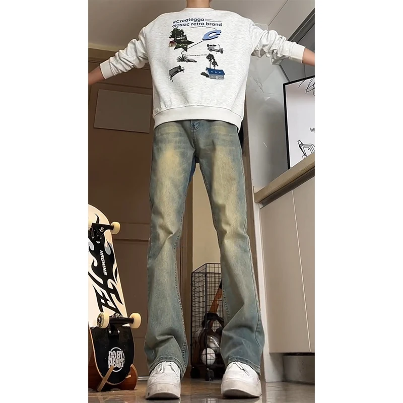 

Tall Men's Extended Jeans Retro Blue High Waist Slim Straight Leg Denim Pants Youth Faion High Rise Straight Cut Trousers