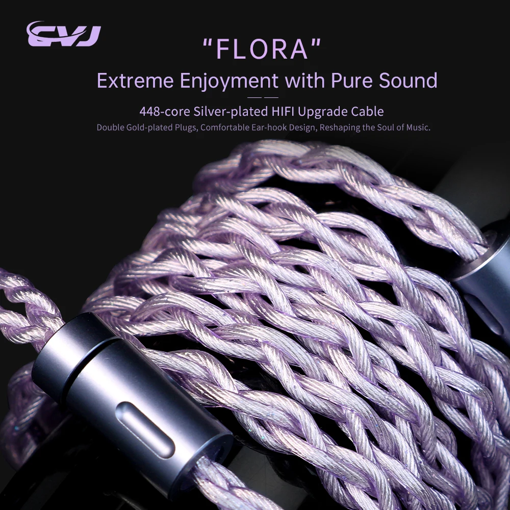 

CVJ Flora Silver-Plated Wired Headphone Upgrade Cable with 4.4mm Balanced Plug, High-Fidelity Audio Cable with Dual Pins