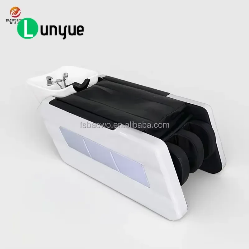 Modern PU Leather Electric Massage Shampoo Chair With Bowl Comfortable Hair Furniture For Barber Shop Spa Beauty