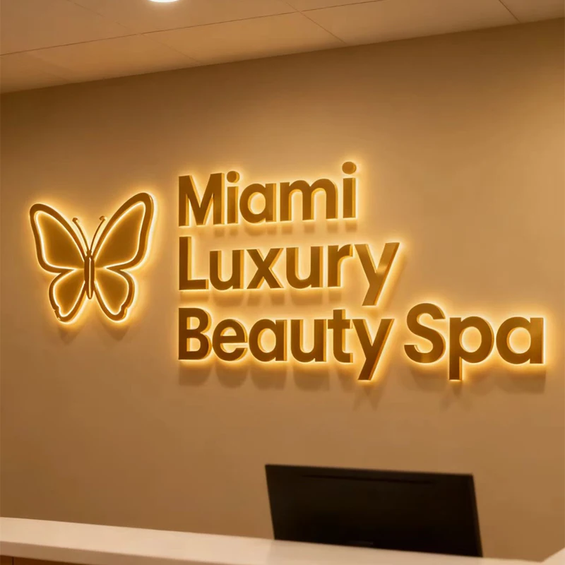 

Custom 3D Backlit Business Sign Metal Sign For Beauty Salon Clinic Led Letters Halo lit Business Logo Sign Light up Company Sign