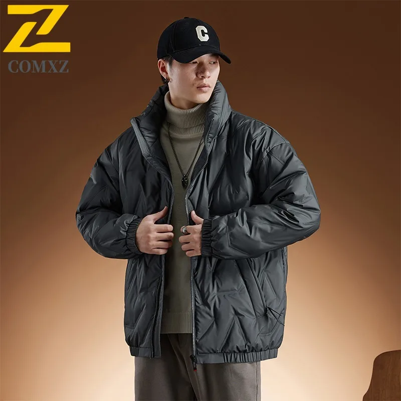 COMXZ Outdoor Cycling Men Down Jacket 2025 Fashion Stand Collar Thickened Warm Parka Korean Windproof Comfortable Winter Coat