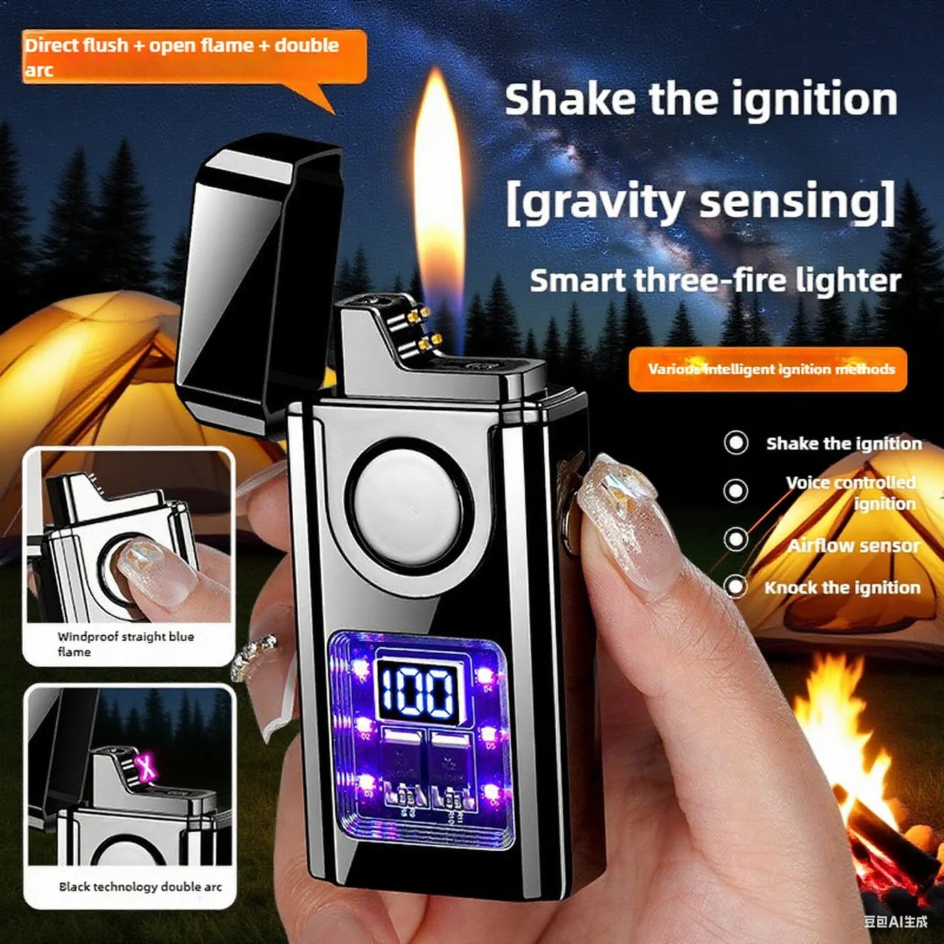

Voice-activated Gas-electricity Lighters Three Types Flame Electricity /Ignition Count Display Variety of Ignition Methods